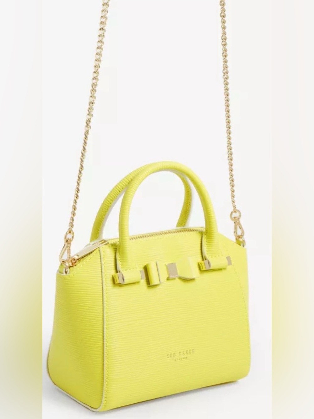 Ted Baker Bow Micro Leather Tote Bag Lime Green Crossbody Satchel - Picture 12 of 13